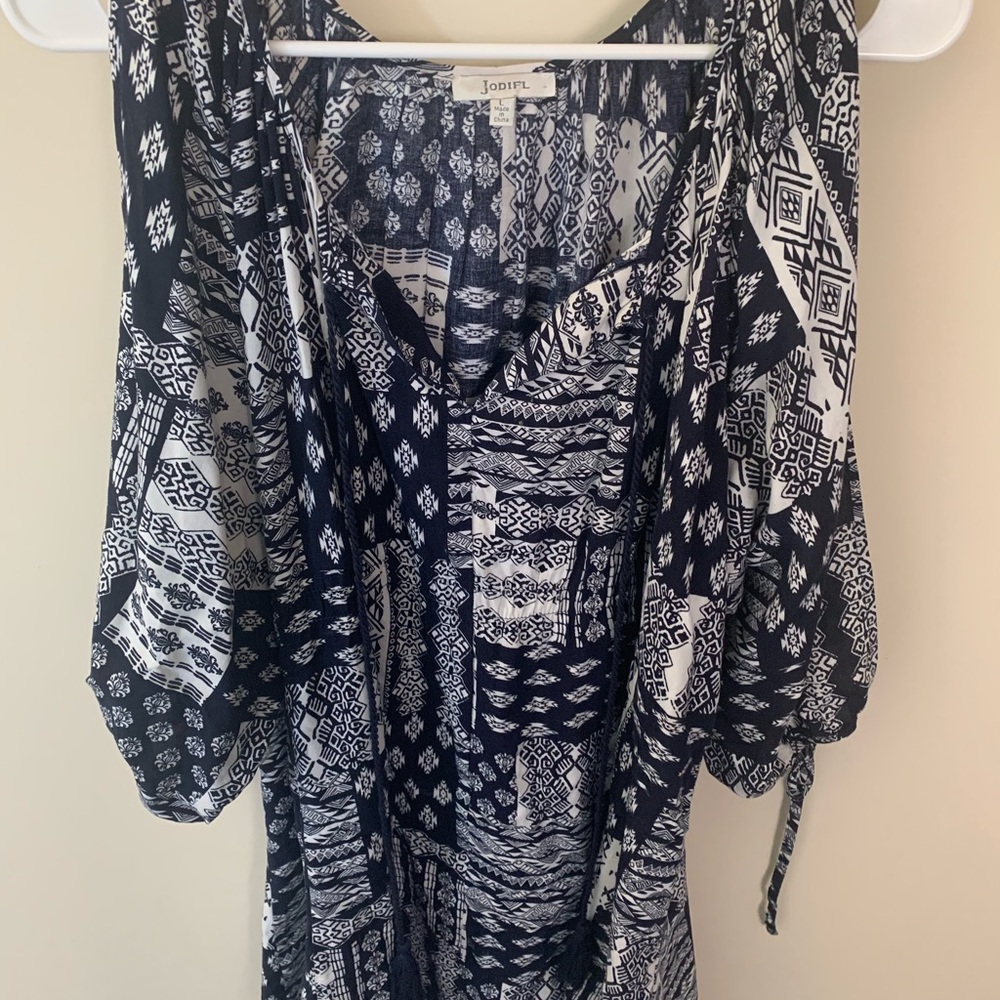 Blue and white print mini dress/tunic top